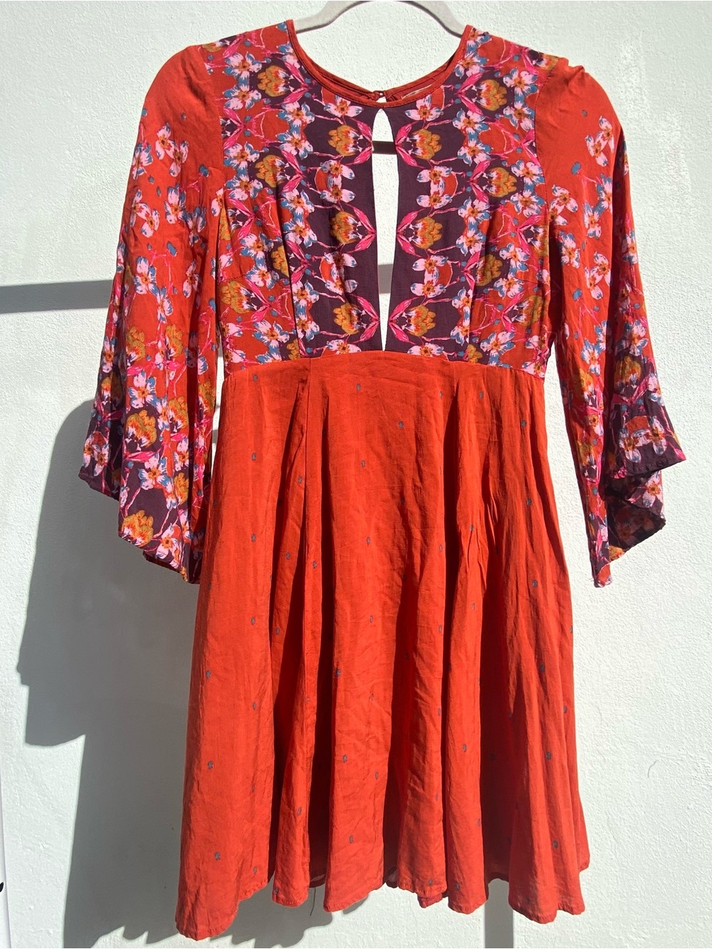 Urban Outfitters Ecote Boho Orange Multicolor Floral Dot Print Mini Dress Size X